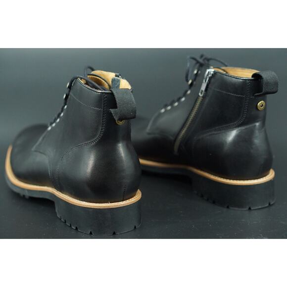 Warfield & Grand Clover Plain Toe Black Leather Ankle Boot Size 8 Men\'s Zip